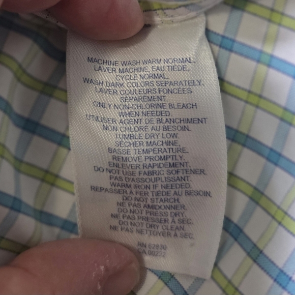 Lands' End Womans Blue and Green Button Down Shirt Size 14 - Picture 4 of 5